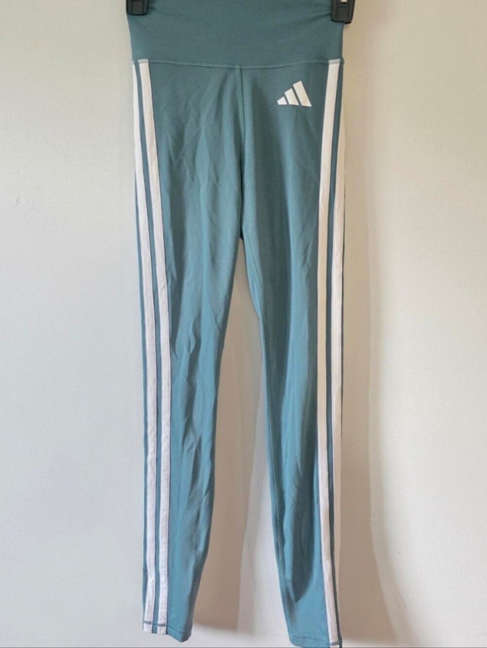 Adidas Teal Leggings with White Triple Stripes